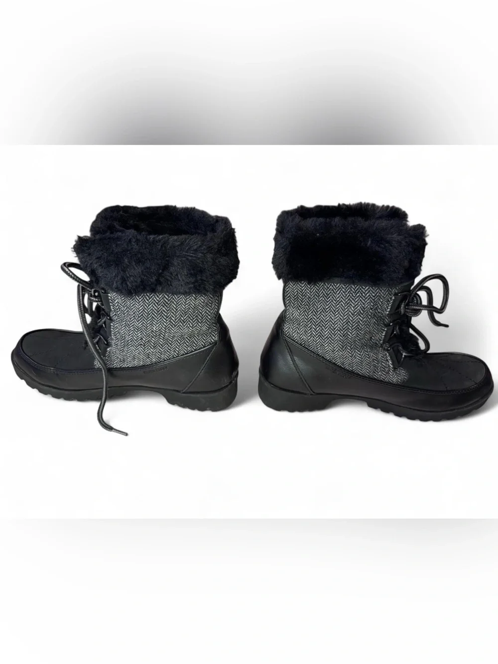 JBU Black & Gray Faux-Fur Herringbone Lace-Up Winter Boots